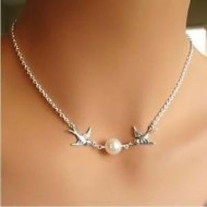 Wonderful Statement Necklace/Birds & Pearl #J219
